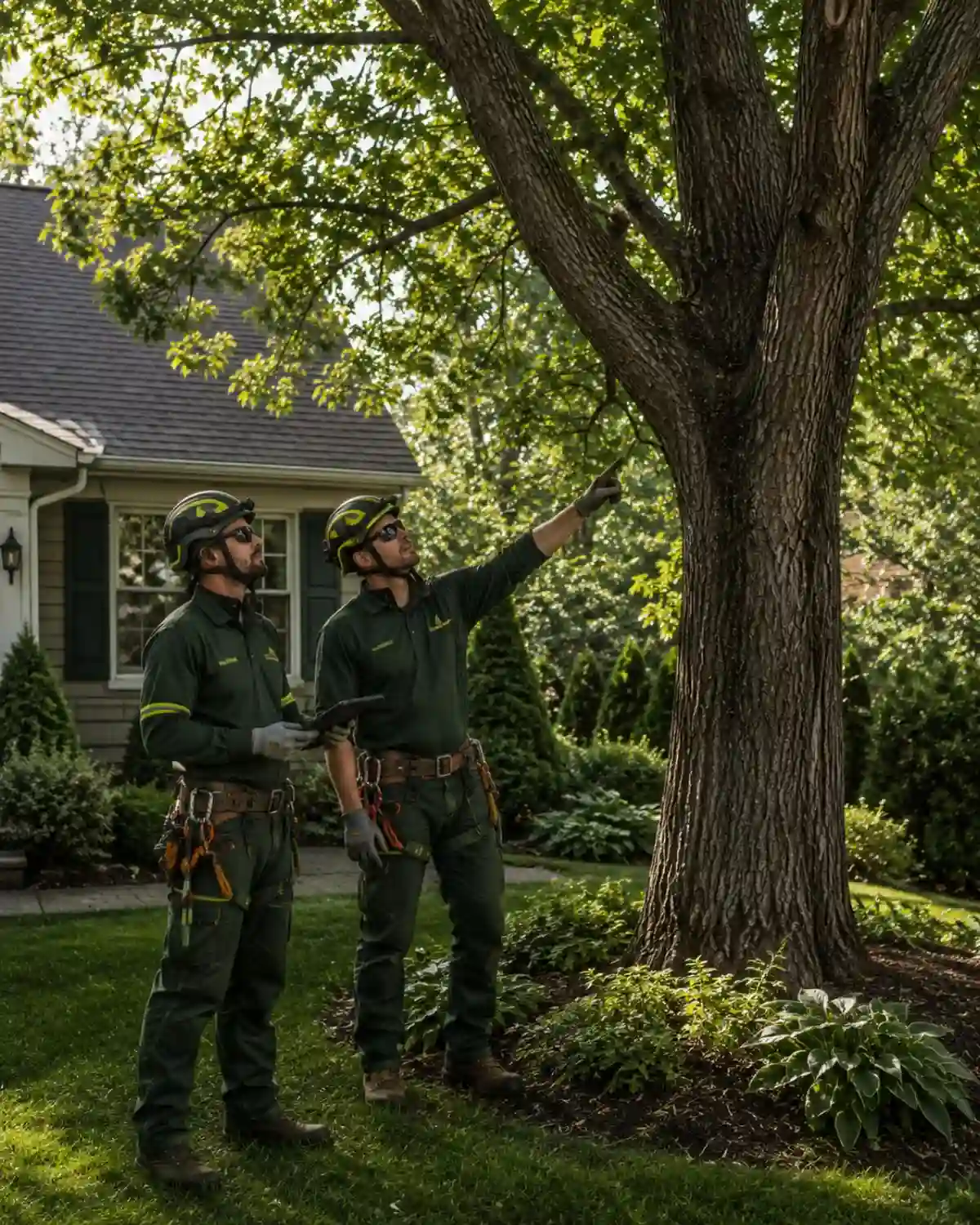 Albany Tree Solutions professionals assessing a tree care project.
